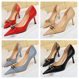 Women's Pointed Toe Metal Buckle Pumps - Blue - 7cm Heels - 43 B - PU Leather - image 5