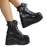 Women's Punk Chunky Platform Creepers - Black - Platform Ankle Boots - 43 B - PU Leather - image 1