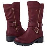 Funki Buys | Boots | Women's Biker Boot | Zipper Buckle Boots - Burgundy - Biker Boots / 43 B / PU Leather - image 5