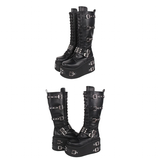 Women's Gothic Buckle Rivet Wedge Boots - Black - Boots - 46 B - PU Leather - image 21