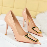 Women's Metal Buckle Pointed Toe Pumps - Green - Formal Shoes - 40 B - PU Leather - image 6