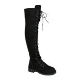 Women's Lace Up Over Knee Suede Boots - Black - Boots - 46 B - PU Patent Leather - image 2