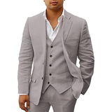 Men's 3 Pcs Linen Summer Wedding Suits - Gray - Wedding Suit - 5XL - Linen - image 5