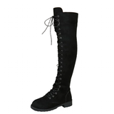 Women's Lace Up Over Knee Suede Boots - Black - Boots - 46 B - PU Patent Leather - image 14