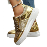 Women's Gold Sequins Platform Sneakers - Light Gold - Sneakers - 43 B - PU - image 2