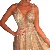 Women's Long Sparkly Prom Ball Dress - Gold - Ball Gown - 20W - Chiffon Sequin - image 32