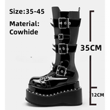 Women's Gothic Buckle Strap Leather Boots - Black -  1 / Boots - 40 B - PU Patent Leather - image 4