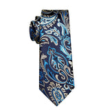 Men's 4 Pcs Luxury Blue Silver Tie Vest Set - Blue - 4pc Tie Set - MJ-0043 - 3XL - Silk - image 9