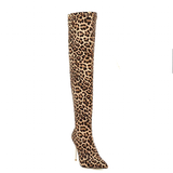Women's Cloth Leopard Print Stiletto Boots - Khaki - Leopard Print Stretch - 45 B - Plush Stretch Material - image 35