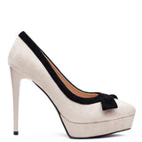 Women's Suede Bow Tie High Heel Stiletto - Beige/Black - 12cm Heel - 41 B - PU Suede Leather - image 5