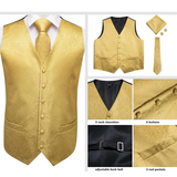 Men's 4 Pcs Luxury Gold Vest Tie Set - Gold - 4Pcs Set -MJ-0009 - XXXL - Silk - image 12