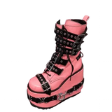 Women's Pink Platform Belt Buckle Boots - Pink - Platform Boots - 47 B - PU Leather - image 14
