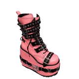 Women's Pink Platform Belt Buckle Boots - Pink - Platform Boots - 47 B - PU Leather - image 16