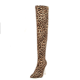 Women's Cloth Leopard Print Stiletto Boots - Khaki - Leopard Print Stretch - 45 B - Plush Stretch Material - image 10