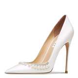 Women's Pearl Leather Wedding Stilettos - White - 1 / 6cm / Bridal Shoes - 41 B - Genuine Leather - image 10