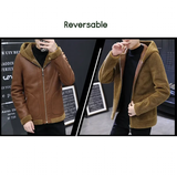 Men's Hooded Winter Faux Leather Jacket - Khaki - Jacket - 8XL - PU Leather - image 5