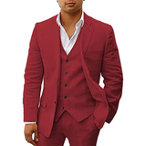 Men's 3 Pcs Linen Summer Wedding Suits - Red - Wedding Suit - 5XL - Linen - image 11