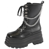 Women's Gothic Punk Retro Biker Boots - Black - 2 / Chain Boots - 10 B - PU Leather - image 37