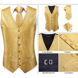 Men's 4 Pcs Formal Gold Vest Tie Set - Gold - 4Pcs Set -MJ-0023 - XXXL - Silk - image 7