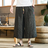 Men's Long Japanese Kimono Wide Shorts - Black - 1 / Japanese Long Shorts - 5XL     92 to 99kg - Linen - image 9