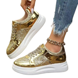 Women's Gold Sequins Platform Sneakers - Light Gold - Sneakers - 43 B - PU - image 1