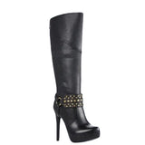 Women's Knee High Chain Stiletto Boots - Black - With Chain - 46 B - PU Leather - image 11