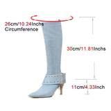 Women's High Denim Buckle Stiletto Boots - Light Blue - High Heel Boots - 43 B - PU Leather - image 16