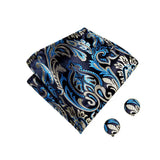 Men's 4 Pcs Luxury Blue Silver Tie Vest Set - Blue - 4pc Tie Set - MJ-0043 - 3XL - Silk - image 7