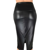 Women's Faux Leather Fitted Pencil Skirts - Black - 1 / D138 / No Split - XXXL - Polyester - image 4