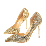 Women's Elegant Glitter Wedding Shoes - Black - Glitter Wedding Heels - 43 B - PU Leather - image 1