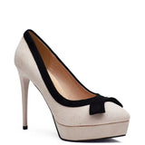 Women's Suede Bow Tie High Heel Stiletto - Beige/Black - 12cm Heel - 41 B - PU Suede Leather - image 9