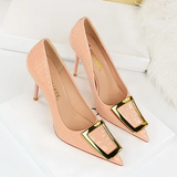 Women's Metal Buckle Pointed Toe Pumps - Green - Formal Shoes - 40 B - PU Leather - image 5