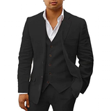 Men's 3 Pcs Linen Summer Wedding Suits - Black - Wedding Suit - 5XL - Linen - image 12