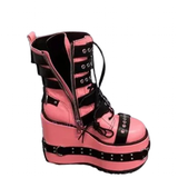 Women's Pink Platform Belt Buckle Boots - Pink - Platform Boots - 47 B - PU Leather - image 17