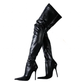 Women's Luxury Thigh High Stiletto Boots - Black - Thigh High Boots - 47 B - PU Leather - image 1
