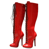 Women's Shiny Burlesque High Heel Boots - Red - High Boots - 15 B - Patent PU Leather - image 36
