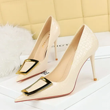 Women's Metal Buckle Pointed Toe Pumps - Green - Formal Shoes - 40 B - PU Leather - image 9