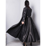 Women's Long Faux Leather Swing Coat - Black - 7XL - PU leather - image 1