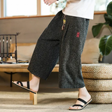 Men's Long Japanese Kimono Wide Shorts - Black - 1 / Japanese Long Shorts - 5XL     92 to 99kg - Linen - image 4