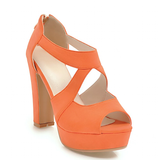 Women's Block Heel High Platform Sandal - Orange - Platform Sandals - 43 B - PU Leather - image 6