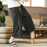 Men's Long Japanese Kimono Wide Shorts - Black - 1 / Japanese Long Shorts - 5XL     92 to 99kg - Linen - image 3