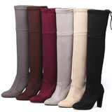 Women's Over-the-Knee High Chelsea Boot - Black - Block Heel Thigh Boots - 43 B - PU Suede Leather - image 1