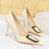 Women's Metal Buckle Pointed Toe Pumps - Green - Formal Shoes - 40 B - PU Leather - image 14