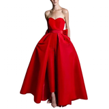 Women's Pantsuit Dress Detachable Skirt - Red - PantDress - 26W - Satin - image 1