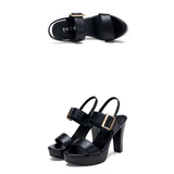 Women's High Chunky Platform Sandals - Black - Platform Sandal - 43 B - PU Leather - image 16