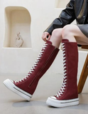 Women's Knee High Platform Canvas Boots - Black - High Top Canvas Sneakers - 40 B - Canvas - image 37