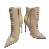 Women's Lace Up Pointy Ankle Boots - Black - Stiletto Boots - 43 B - PU Leather - image 16