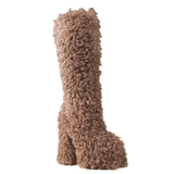 Women's Knee-High Fuzzy Platform Boots - Beige - Fuzzy Boots - 42 B - Faux Fur/PU Leather - image 23