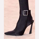 Women's Pointed Toe Buckle Strap Stilettos - Black - 9cm Shoes - 42 B - PU Leather - image 11