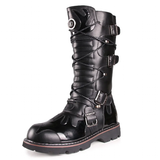 Men's Knee-High Combat Motorcycle Boots - Black - 3903 / Biker Boots - 38 B - PU Leather - image 15